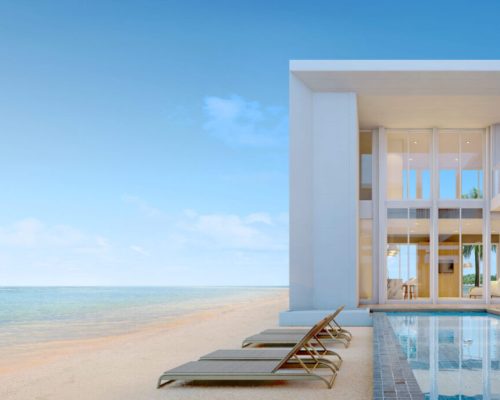 Sea,View.luxury,Modern,Beach,House,With,Swimming,Pool,And,Sunbed